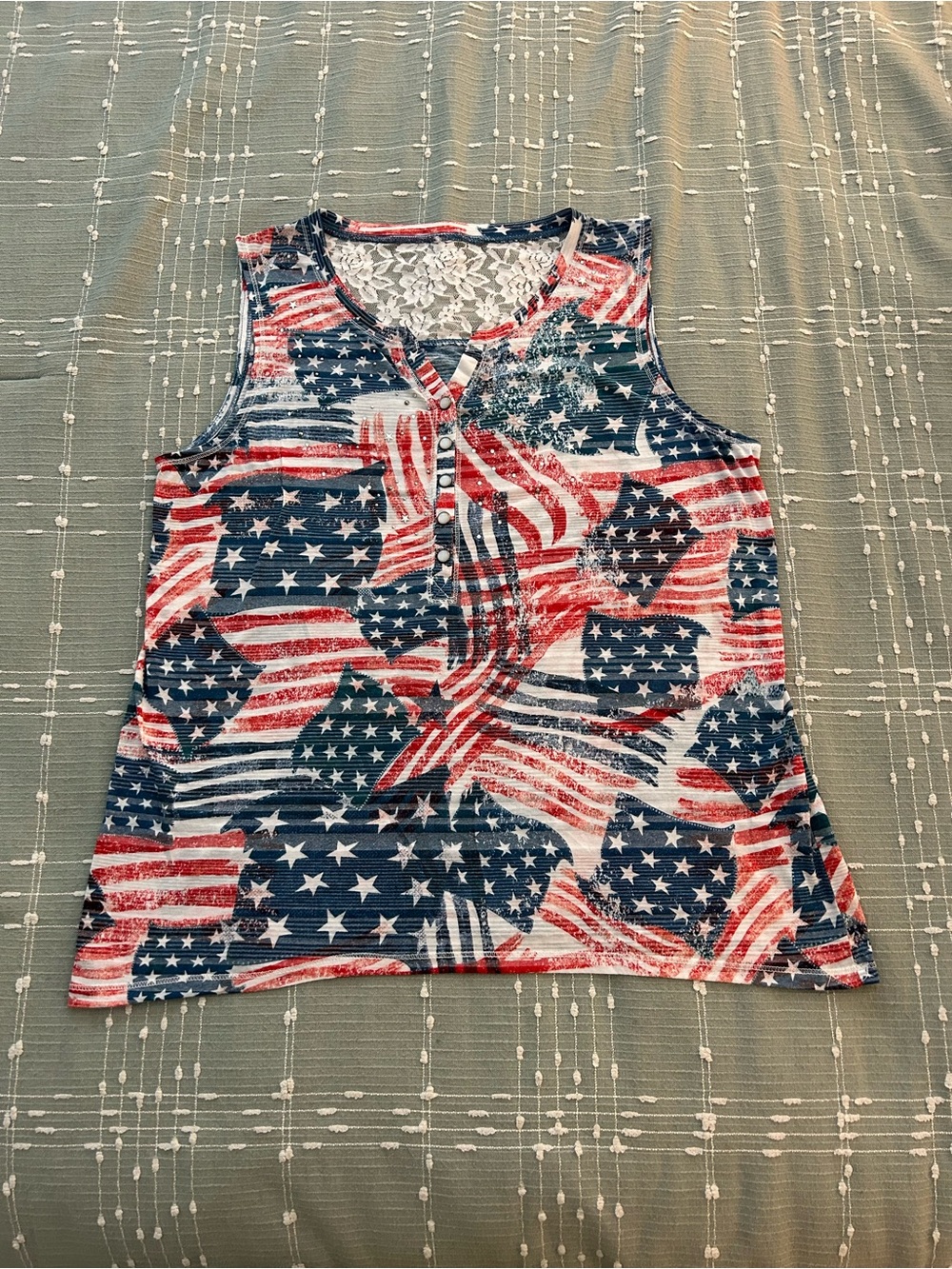 Sleeveless American Flag Print Tank Top - Red, White & Blue